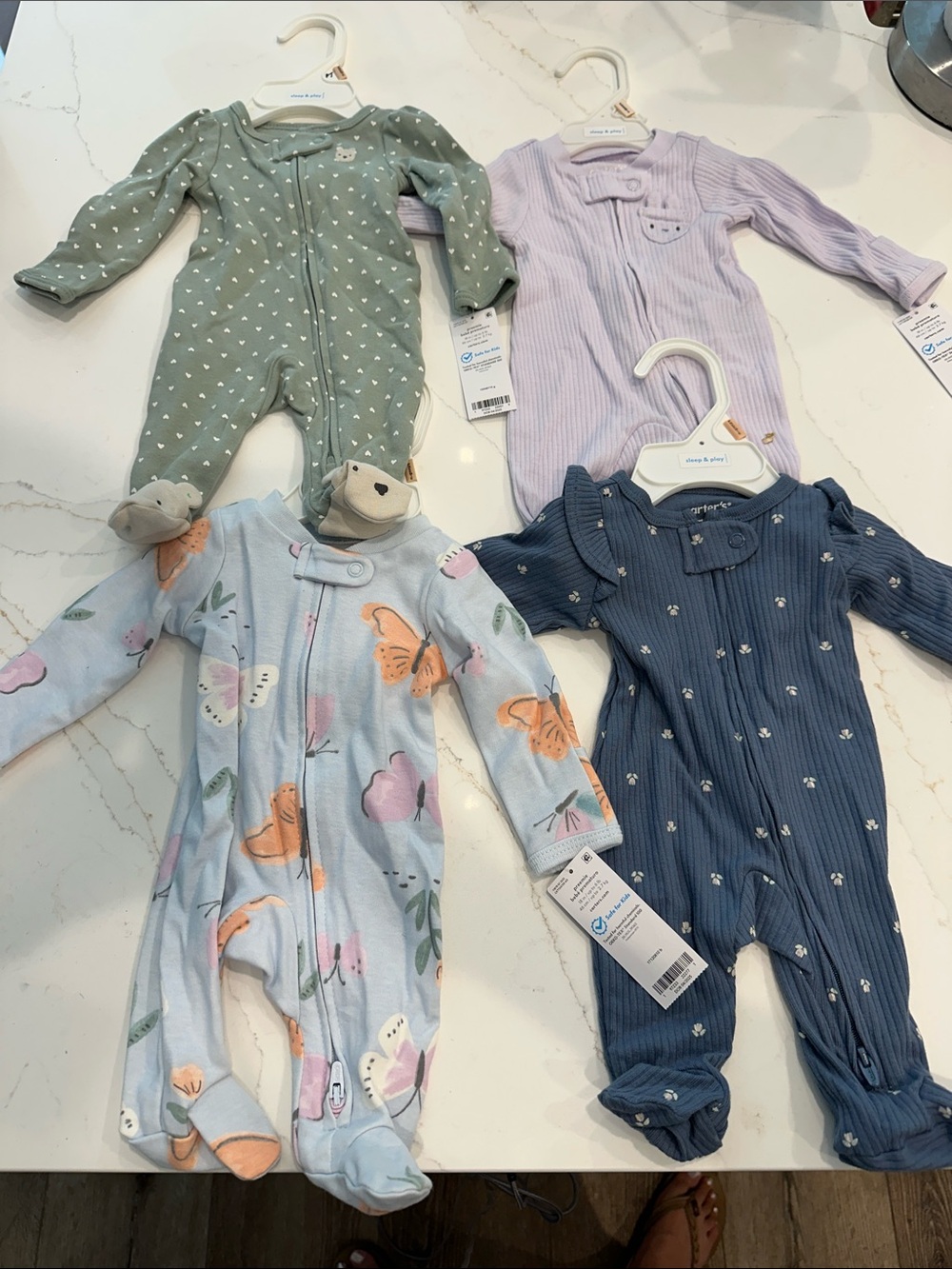 NEW- Adorable One-Piece Sleep and Play Set - Blue, Light Blue, Green, Lavender-